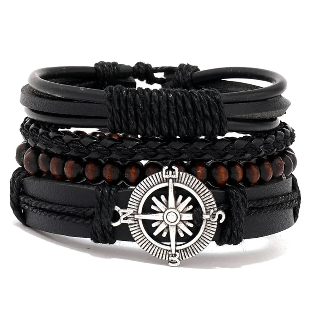 4Pcs/ Set Braided Wrap Leather Bracelets for Men