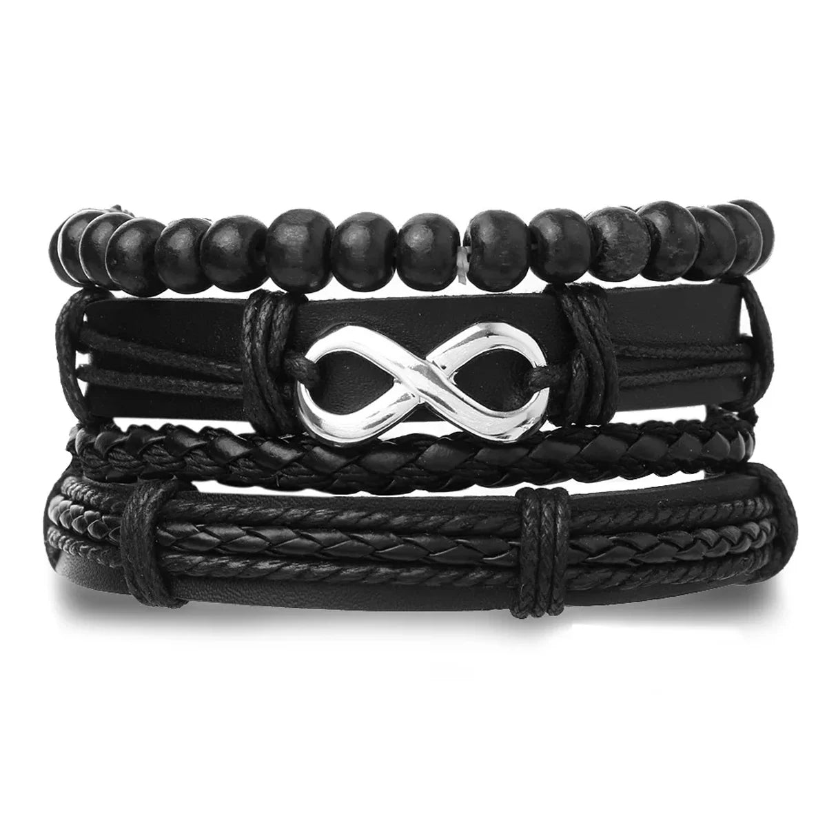 4Pcs/ Set Braided Wrap Leather Bracelets for Men