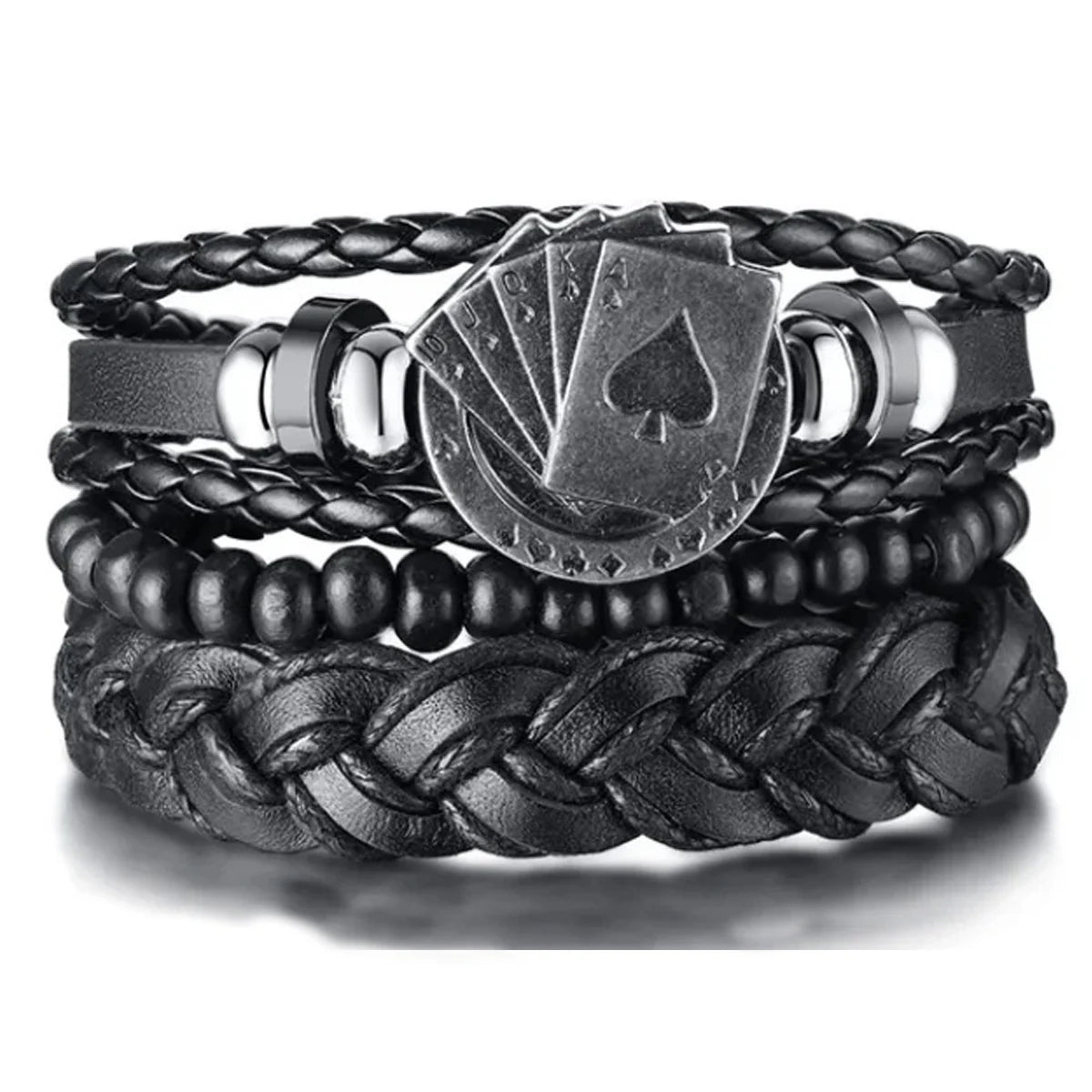 4Pcs/ Set Braided Wrap Leather Bracelets for Men