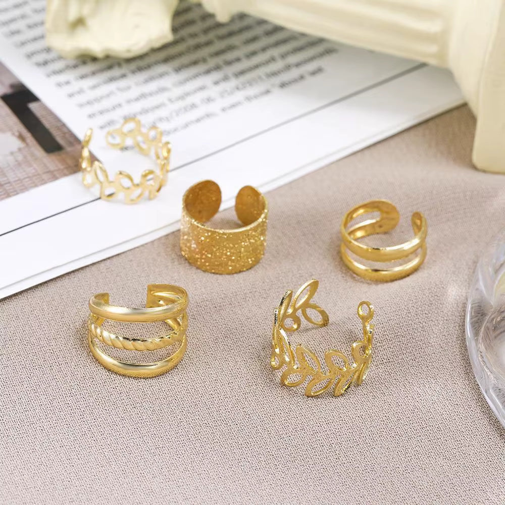 5Pcs/Set Multi-Element Leaf Geometric Non-Piercing Ear Cuff 