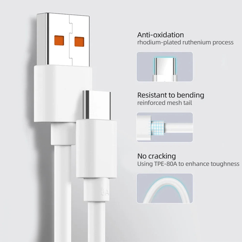 6A Usb Type C Cable Charger 120W Turbo Fast Charging