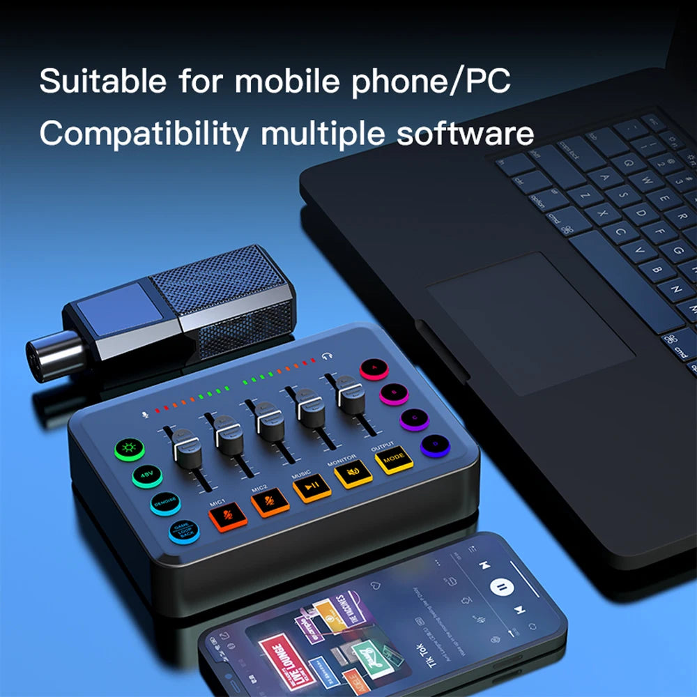 New Gaming Audio Mixer Streaming 5-Channel RGB with XLR Microphone Interface