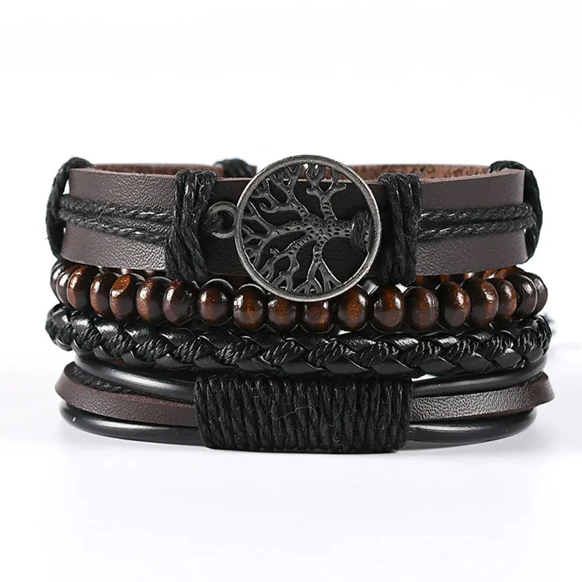 4Pcs/ Set Braided Wrap Leather Bracelets for Men