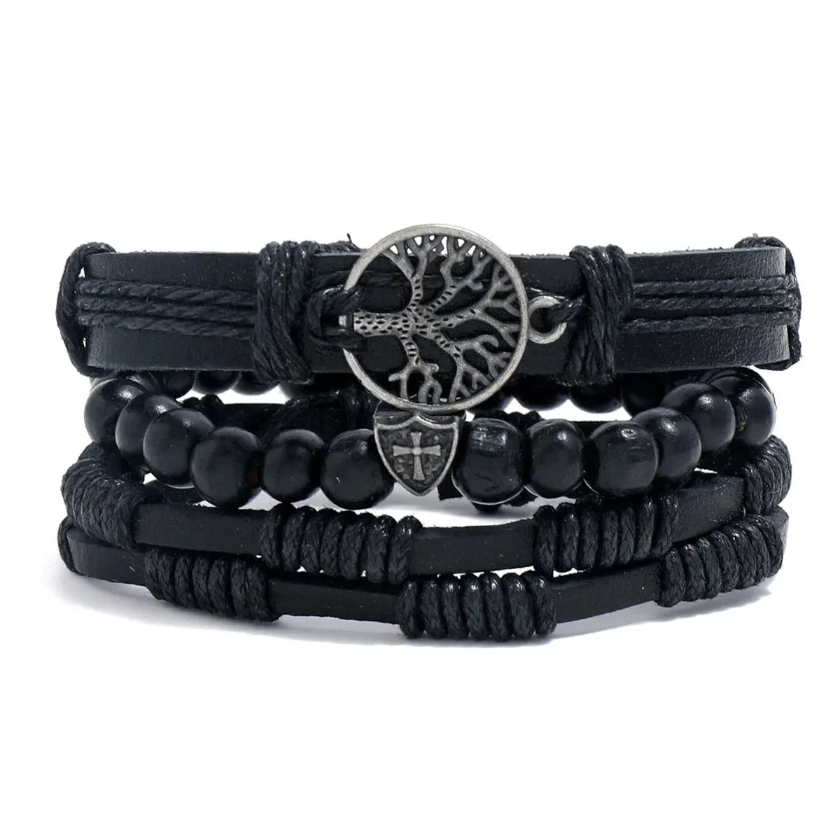 4Pcs/ Set Braided Wrap Leather Bracelets for Men