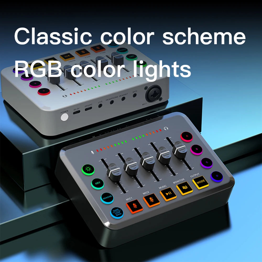 New Gaming Audio Mixer Streaming 5-Channel RGB with XLR Microphone Interface