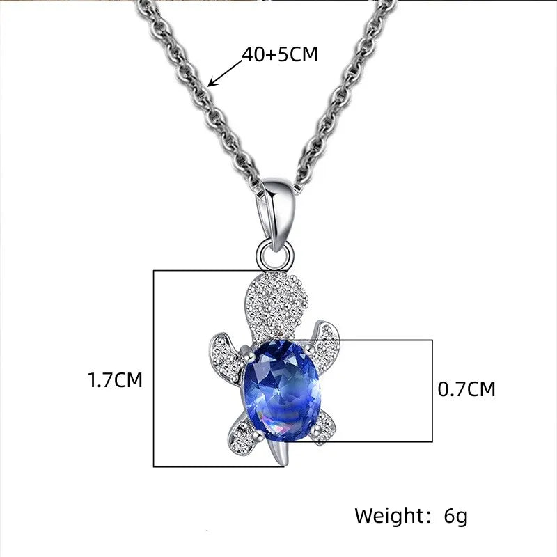 3Pcs Silver-Plated Necklace Earrings set Turtle Shape with Multi Color Glass