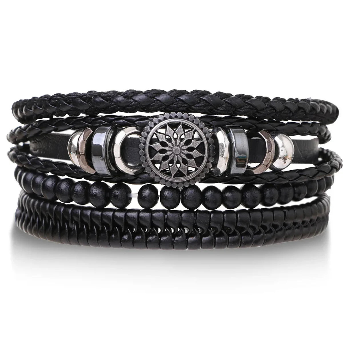 4Pcs/ Set Braided Wrap Leather Bracelets for Men