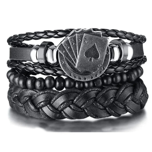 4Pcs/ Set Braided Wrap Leather Bracelets for Men