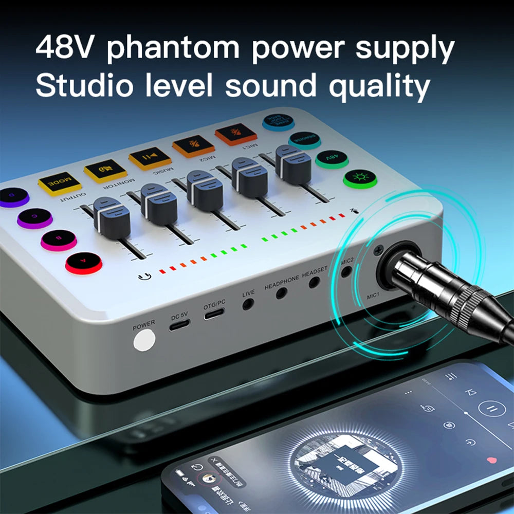 New Gaming Audio Mixer Streaming 5-Channel RGB with XLR Microphone Interface
