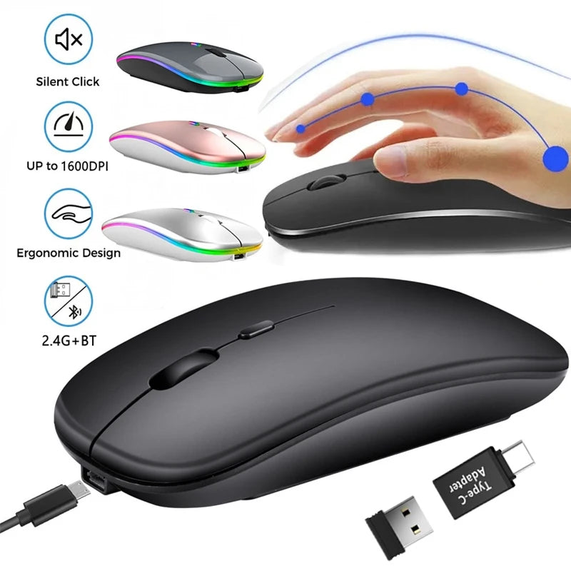 Rechargeable Wireless Mouse 2.4Ghz Dual Modes with Nano Receiver