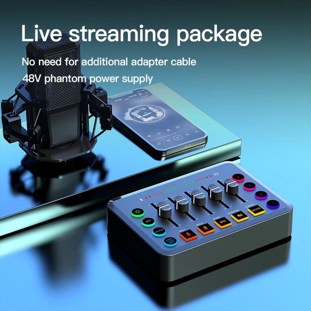 New Gaming Audio Mixer Streaming 5-Channel RGB with XLR Microphone Interface