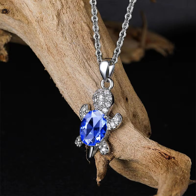 3Pcs Silver-Plated Necklace Earrings set Turtle Shape with Multi Color Glass