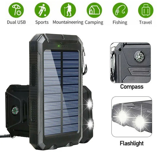 New 20000Mah Solar Power Bank, Waterproof Charging Bank 2Usb Led Battery Charger