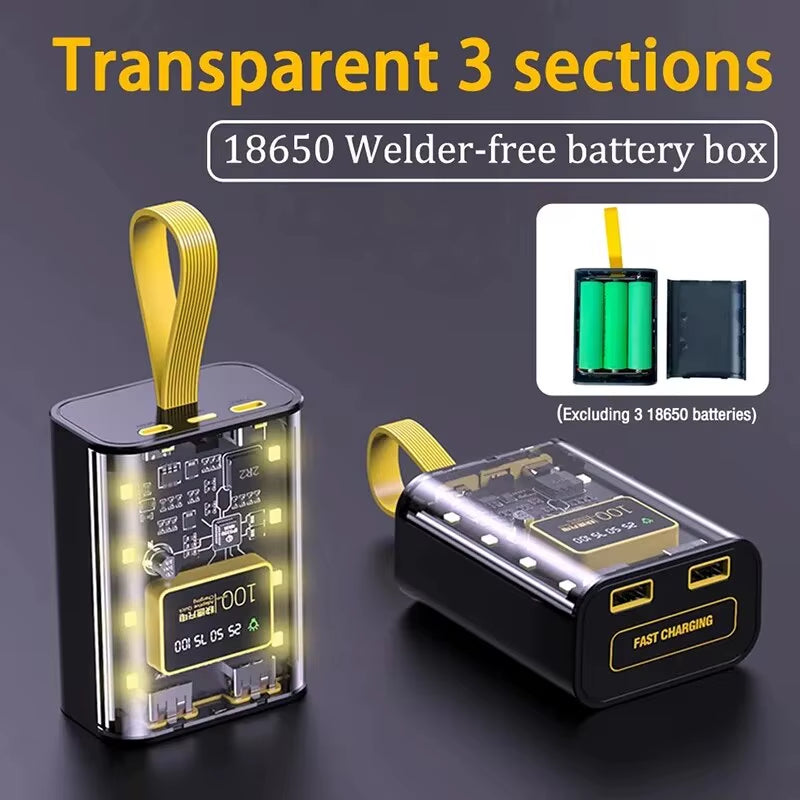 3*18650 Power Bank Cases Battery Storage Box Night Light Dual USB Charge DIY Shell