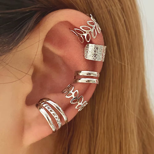 5Pcs/Set Multi-Element Leaf Geometric Non-Piercing Ear Cuff 