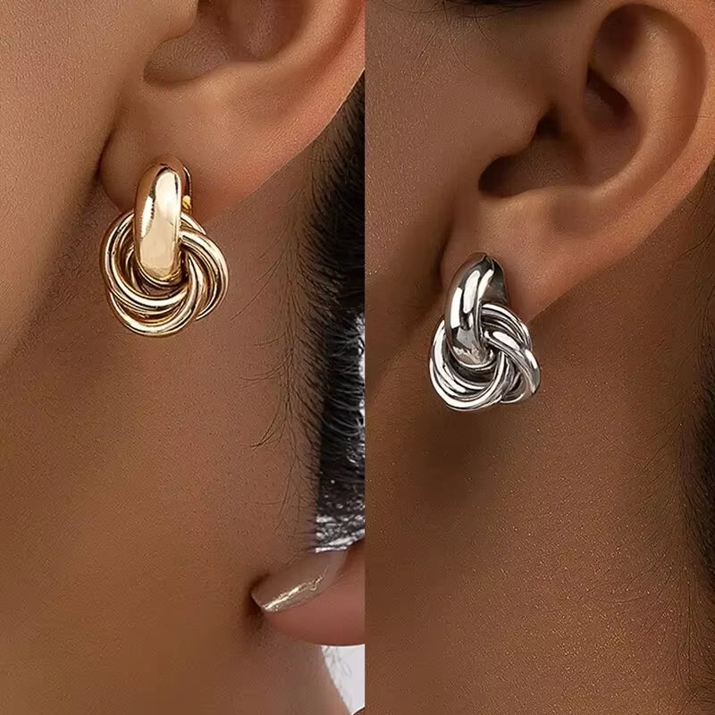 Knot Hoop Earring Shiny Plating Daily Wear Jewelry