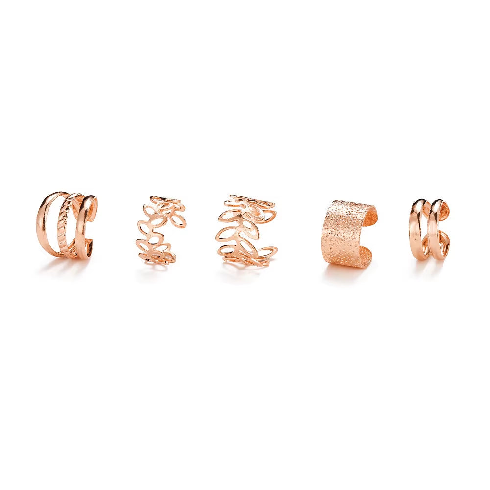 5Pcs/Set Multi-Element Leaf Geometric Non-Piercing Ear Cuff 